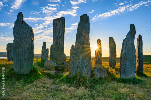 UK, Scotland, Callanish, Callanish Stones at sunset photo