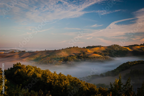 Tuscan landscape on a foggy morning, Italy © hardyuno