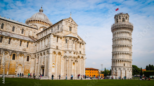 Piazza dei miracoli in Pisa with the leaning tower  Tuscany  Italy