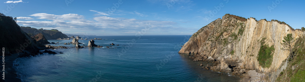 panorama view of the Playa de Silencio beach in Asturias on the north coast of. Spain