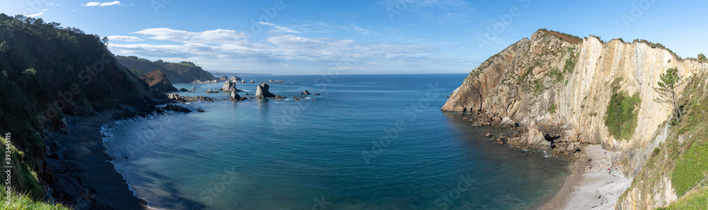 panorama view of the Playa de Silencio beach in Asturias on the north coast of. Spain panorama view of the Playa de Silencio beach in Asturias on the north coast of. Spain
