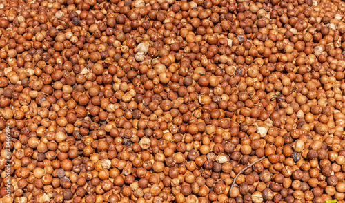 Kadenahalli, Karnataka, India - November 3, 2013: Closeup of heap of dried betel nuts ready to be sold and processed.