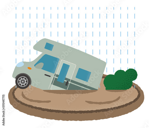 水害に遭うキャンピングカーのベクターイラスト