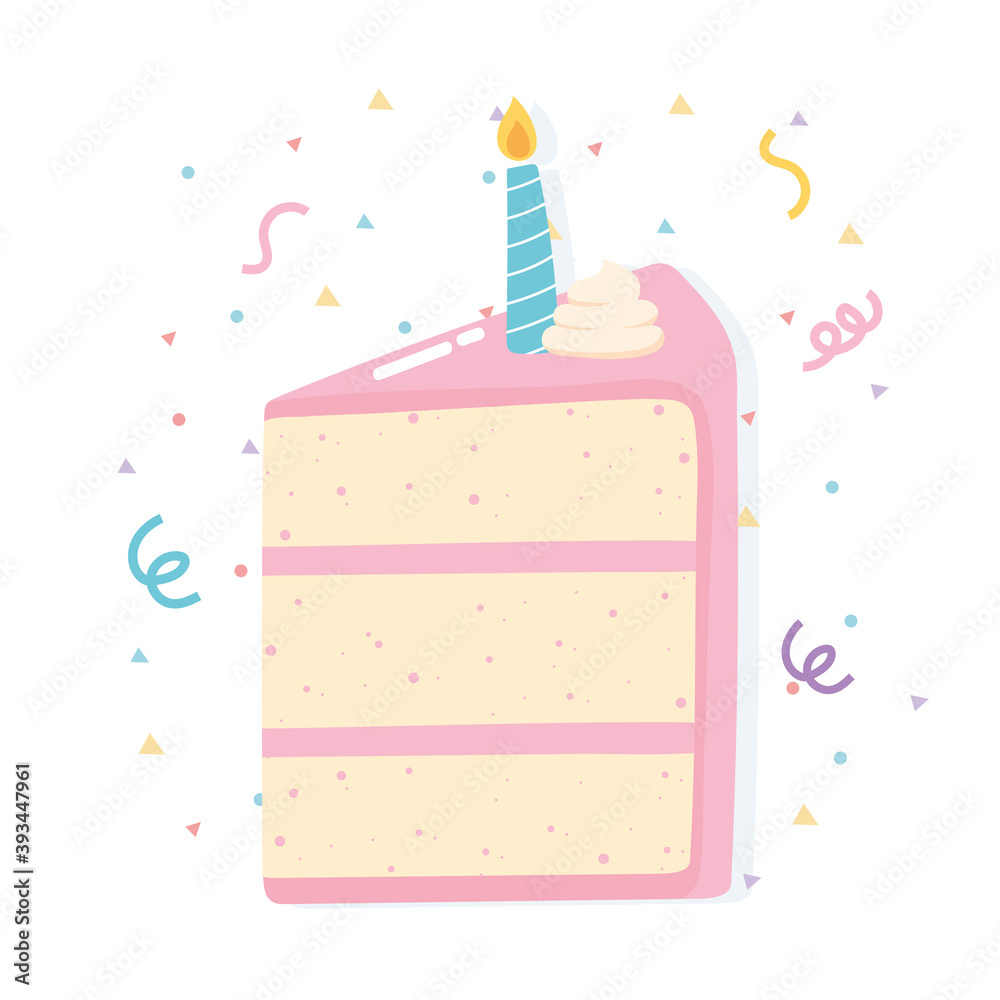 happy birthday slice cake with candle celebration party cartoon Stock  Vector | Adobe Stock