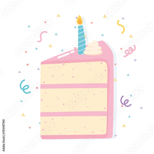 happy birthday slice cake with candle celebration party cartoon