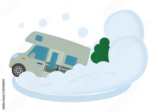 雪崩の被害に遭うキャンピングカーのベクターイラスト