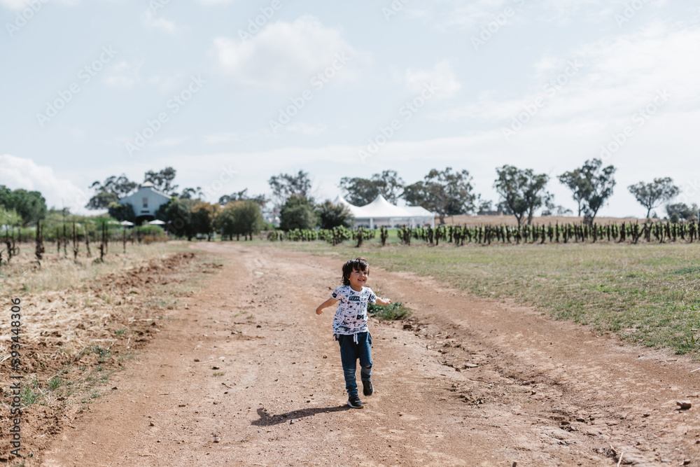 Boy Running in Vineyard Boy Running in Vineyard