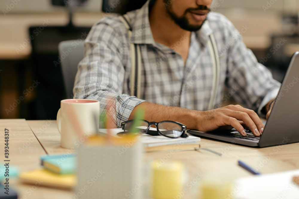 Unrecognizable Man Working In Office Unrecognizable Man Working In Office