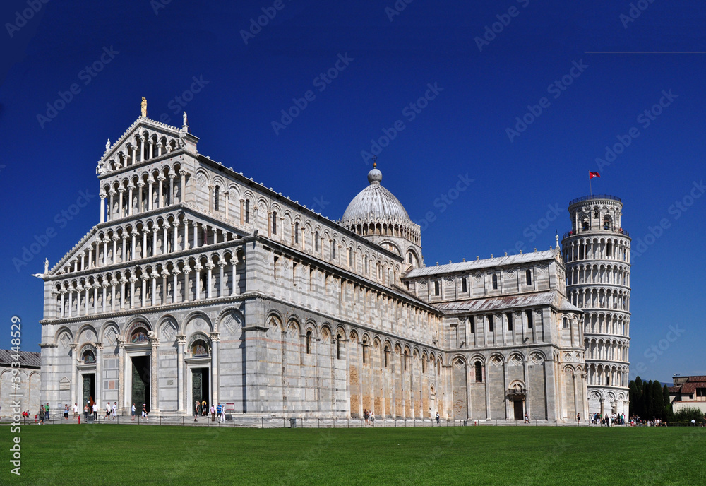 The Basilica and the Leaning Tower seen here underline the combined beauty of the structures and also highlight the Tower's significant lean.