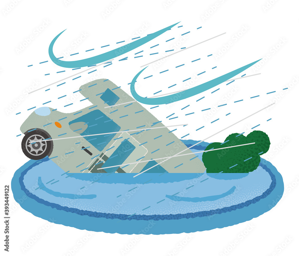 暴風雨の被害に遭うキャンピングカーのベクターイラスト Stock Vector | Adobe Stock
