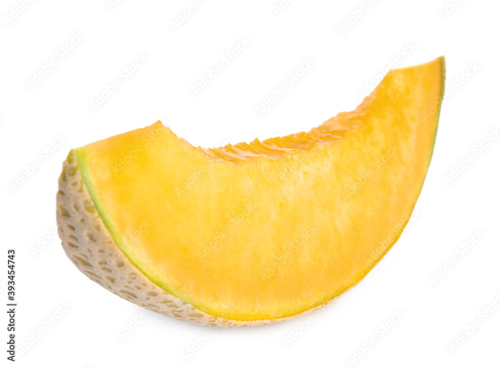 Slice of tasty fresh melon isolated on white