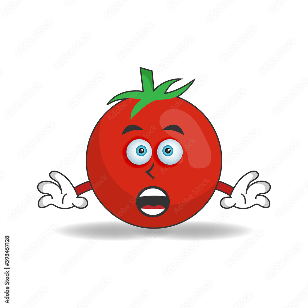 Obraz premium Tomato mascot character with shocked expression. vector illustration