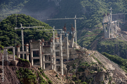August 28, 2010, Durango, Mexico. Aerial view, from helicopter, of the construction of the Baluarte bridge that crosses the Sierra Madre Occidental connecting to Mazatlán and Durango, Mexico. photo