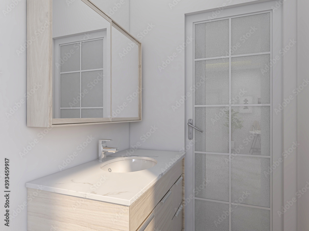 Obraz premium Clean modern residential bathroom and toilet design, which is equipped with washstand, toilet and shower equipment, etc.