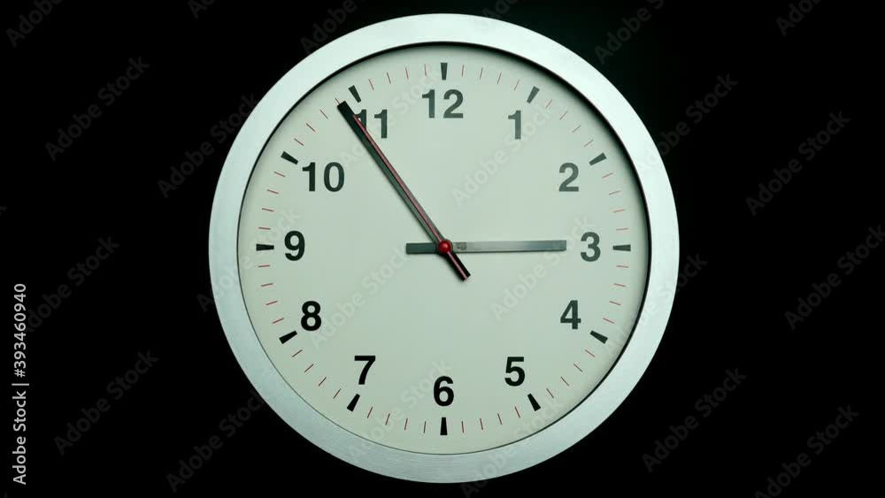 Slow motion clock isolated on black background, Showtime 02.54 am or pm, Clock Red second hand minute Walk, Time concept. Slow motion clock isolated on black background, Showtime 02.54 am or pm, Clock Red second hand minute Walk, Time concept.