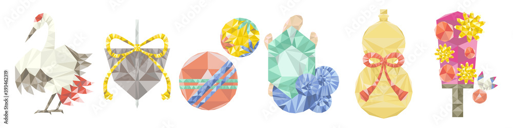 ポリゴン風お正月縁起物イラストセット Stock Vector Adobe Stock