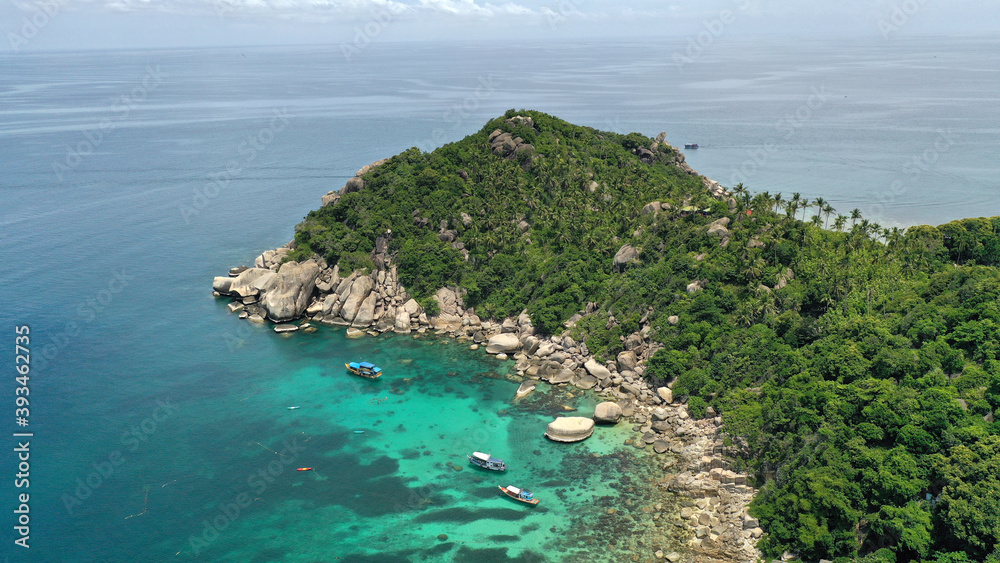 Aerial drone view of Ko Tao Island in the Gulf of Thailand