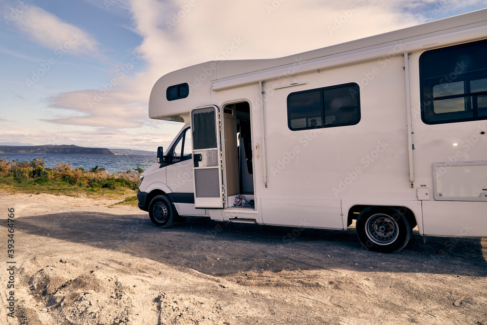 Motorhome parked on the beaches of New Zealand.