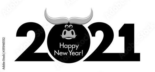 2021 year Logo design. Chinese new year of ox. Metal ox horoscope sign. New year funny symbol. Flat vector Ox sign isolated on transparent  background