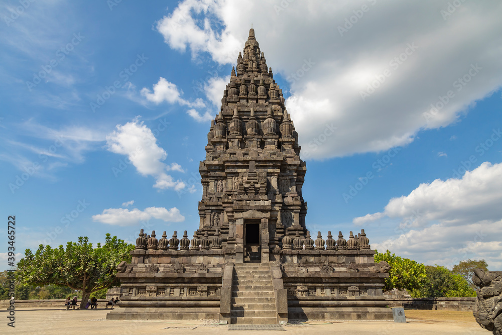 Prambanan, Indonesia - July 17, 2019: Ancient Hindu temples of Prambanan, Rara Jonggrang, in the special, Yogyakarta region, Java island, Indonesia, Southeast Asia.