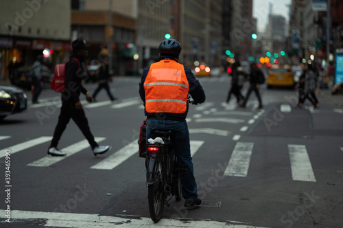 New York biker wearing an Orange vest photo
