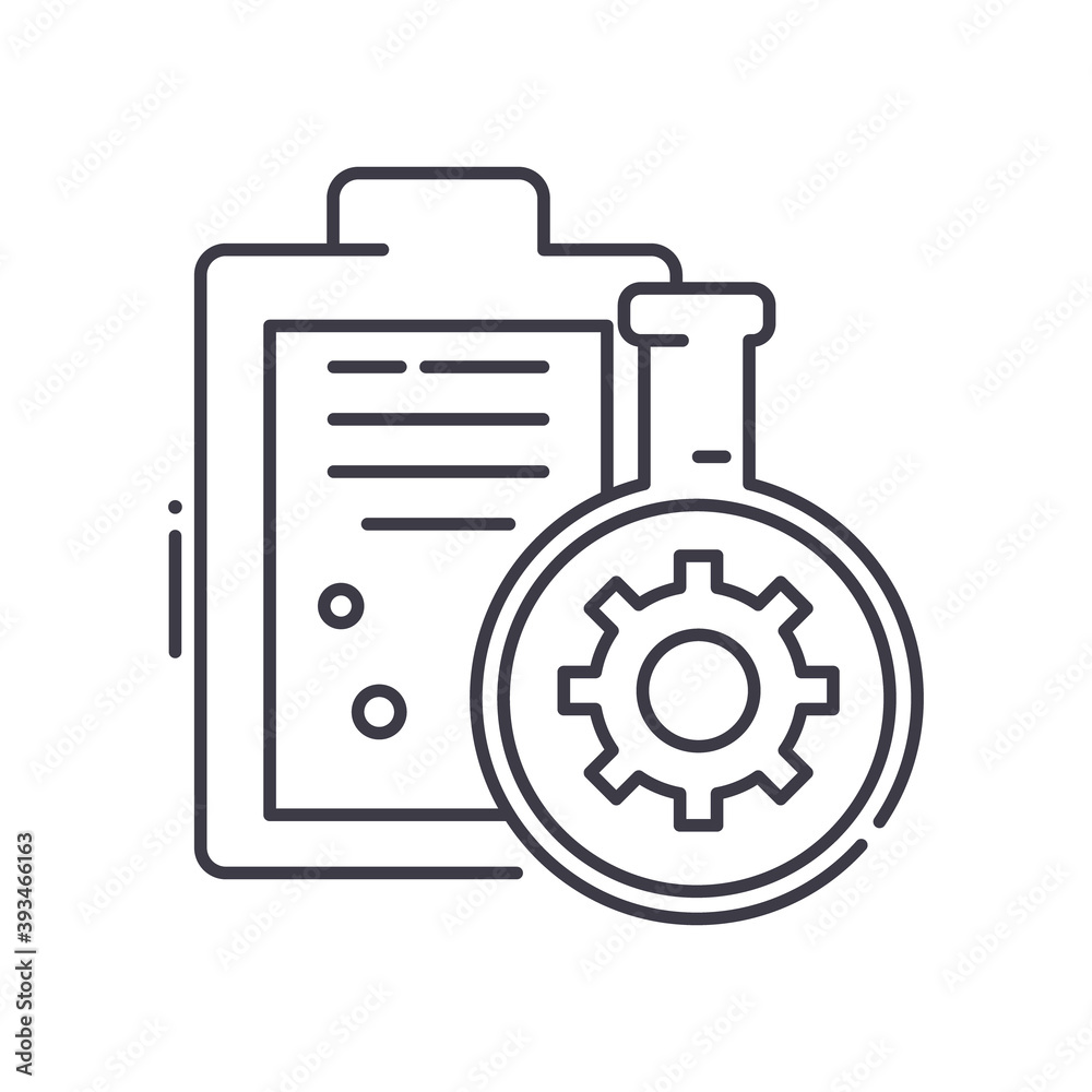 Research project icon, linear isolated illustration, thin line vector, web design sign, outline concept symbol with editable stroke on white background. Research project icon, linear isolated illustration, thin line vector, web design sign, outline concept symbol with editable stroke on white background.