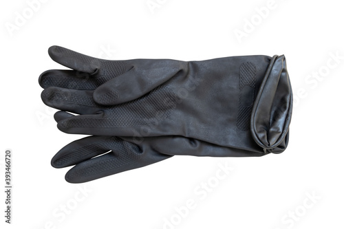 Black rubber gloves for cleaning isolated on white background