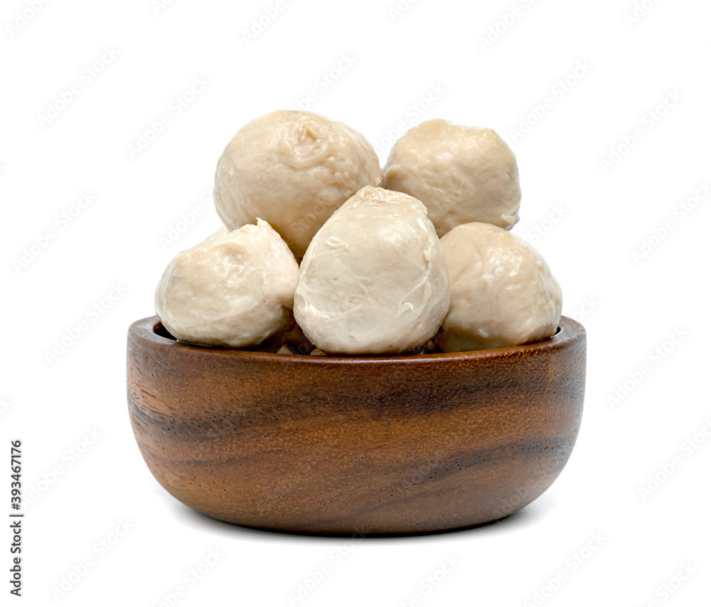 meat ball in wooden bowl isolated on white background meat ball in wooden bowl isolated on white background