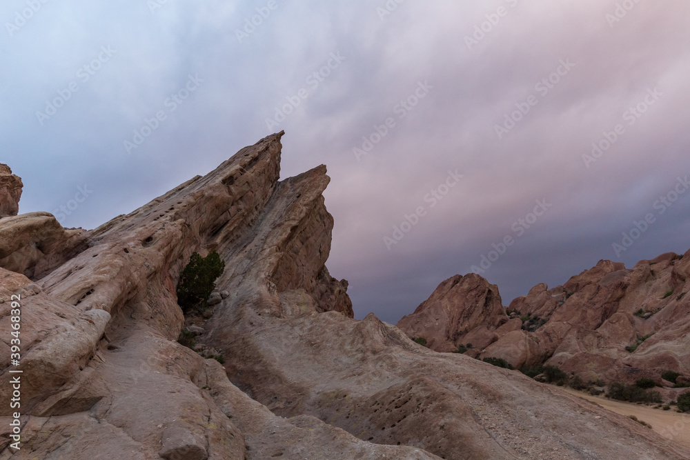 colorful desert sunset at Vasquez Rocks, California