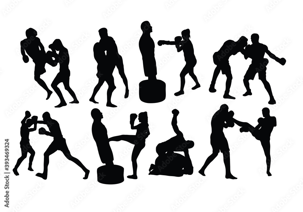 Εκτύπωση καμβά Activities silhouette Sports Wrestling and Boxing, art vector design