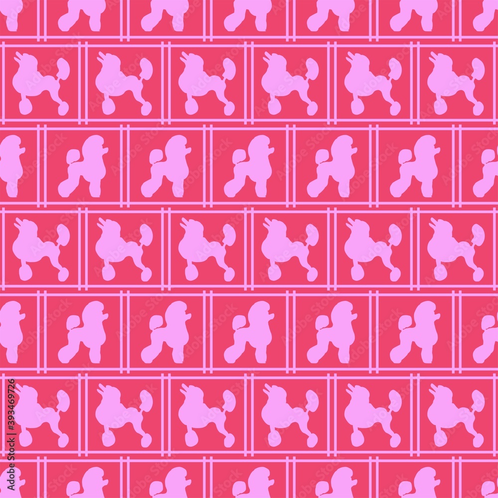 Childish seamless pattern of soft realistic pink contour dogs design elements and page decoration. Dogs breed poodle set Childish seamless pattern of soft realistic pink contour dogs design elements and page decoration. Dogs breed poodle set