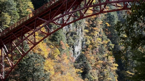 紅葉の黒部峡谷欅平の奥鐘橋
