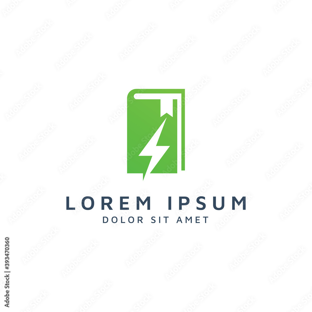 book and lightning negative space logo design book and lightning negative space logo design