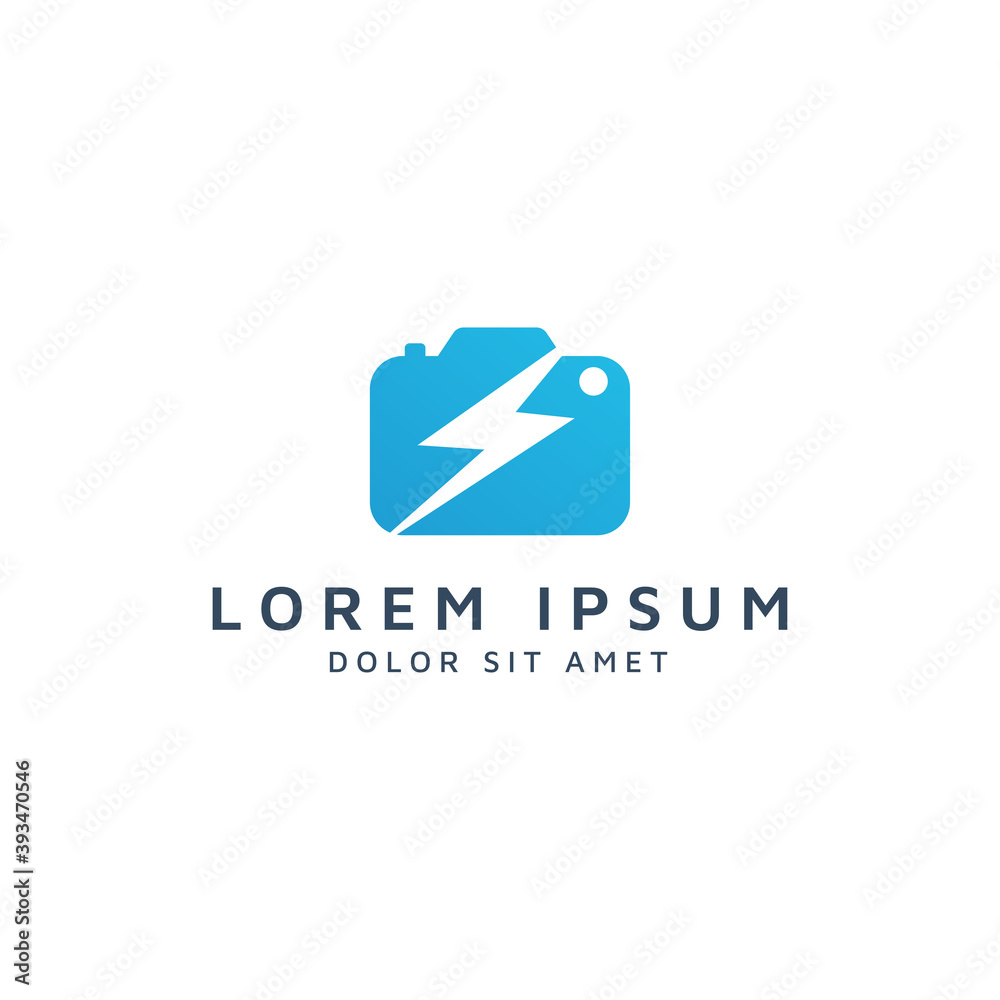 camera and lightning negative space logo design camera and lightning negative space logo design