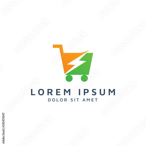 Free Download shopping and lightning negative space logo design - GFXLoad