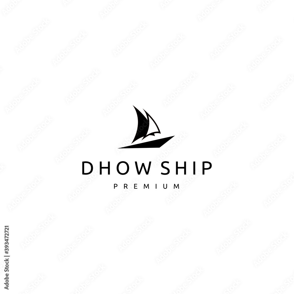 Fototapeta premium Silhouette of Dhow Ship Logo Design, Traditional Sailboat from Asia and Africa