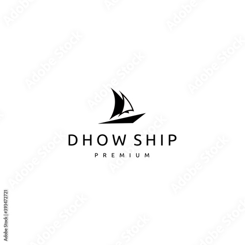 Silhouette of Dhow Ship Logo Design, Traditional Sailboat from Asia and Africa