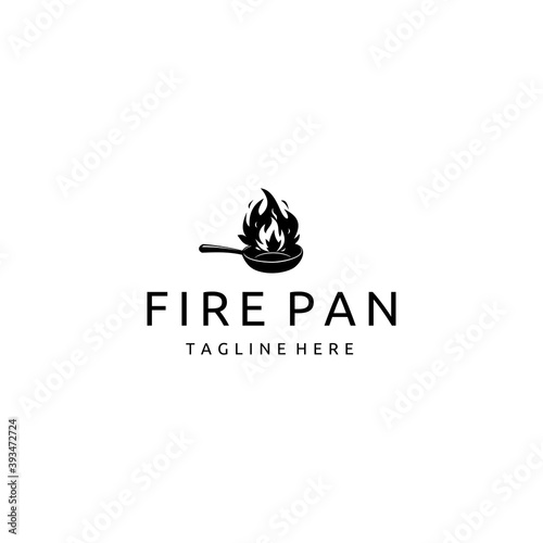 Pan with Fire, Wok Illustration, Vector Logo Design 