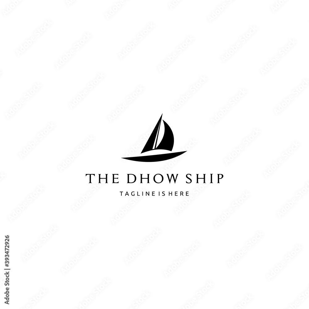 Silhouette of Dhow Ship Logo Design, Traditional Sailboat from Asia and Africa