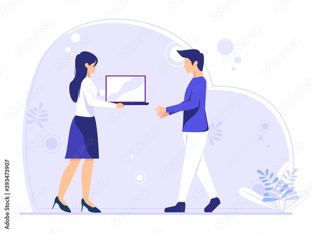 Office co-workers provide work results to office superiors. modern business vector illustration.