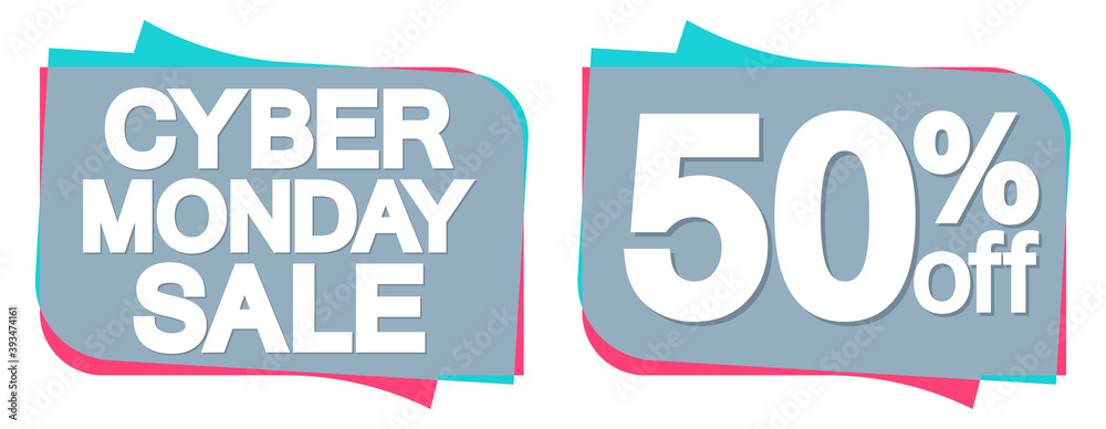 Fototapeta premium Cyber Monday Sale, 50% off, bubble banners design template, discount tags, season offers, vector illustration