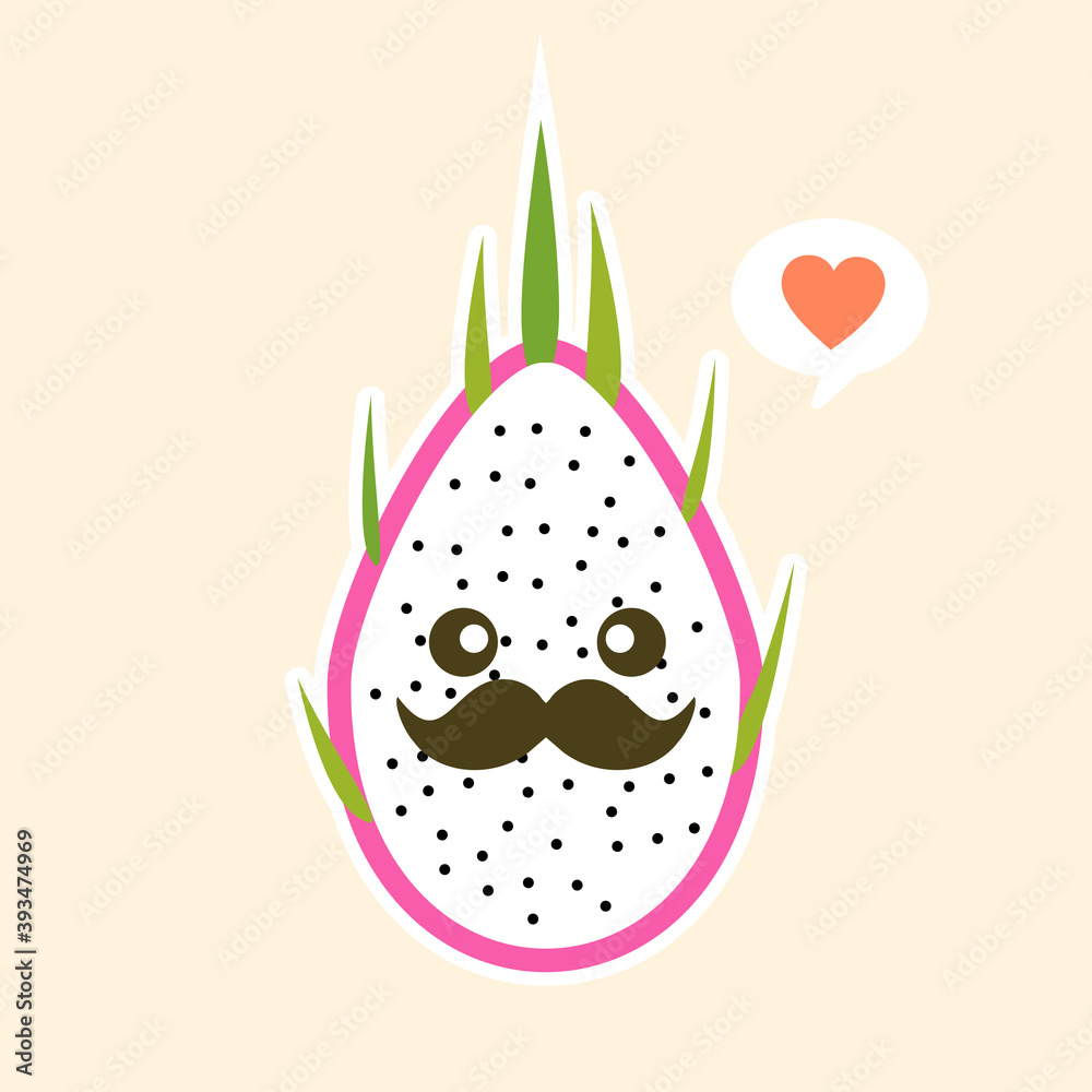 Cartoon cute dragon fruit character in kawaii style. S Design for t shirts, stickers, posters, cards etc. Vector illustration on color background Cartoon cute dragon fruit character in kawaii style. S Design for t shirts, stickers, posters, cards etc. Vector illustration on color background