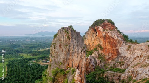 Over view aerial Khao Kuha Songkhla Thailand 2020 Drone Mountain unseen songkhla , For now it is very popular. © Nuttawut