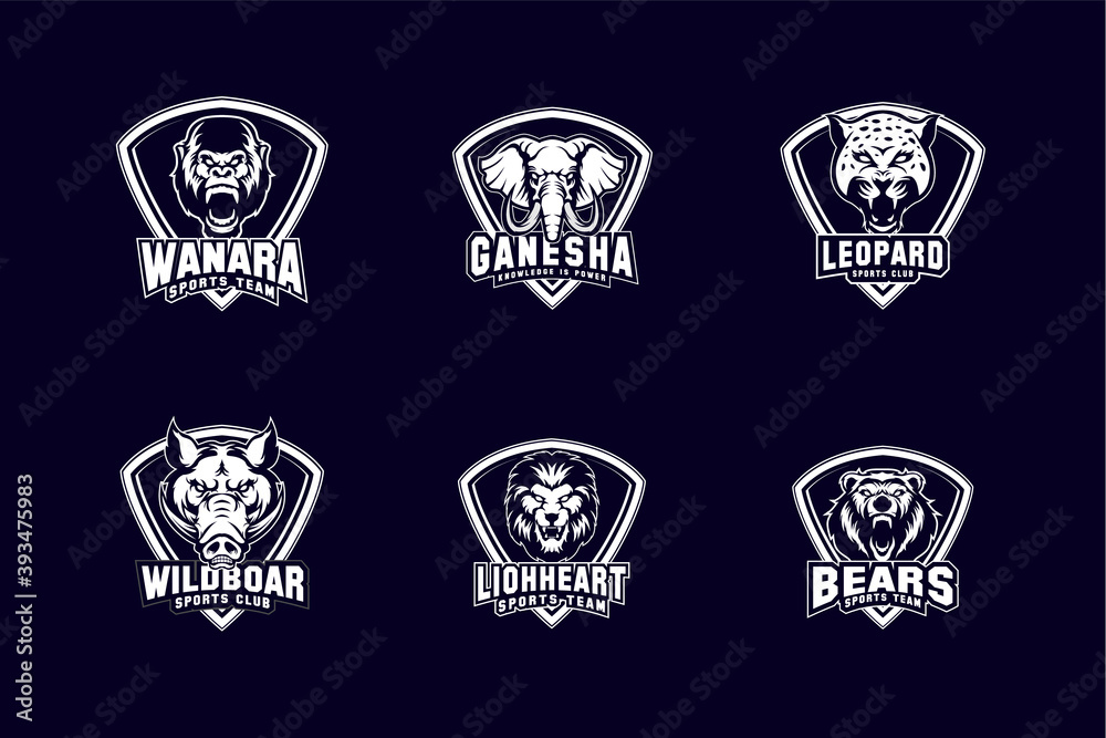 wild animal sports mascot icon shield with aggressive expression white color vector icon wild animal sports mascot icon shield with aggressive expression white color vector icon