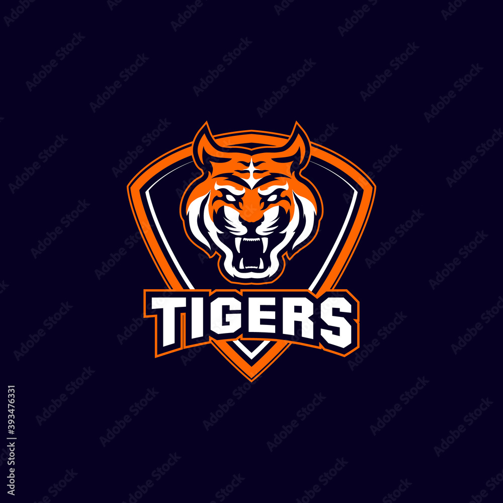 angry tiger sports mascot shield with aggressive expression vector icon angry tiger sports mascot shield with aggressive expression vector icon