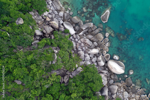 Aerial drone view over the paradise diving island of Koh Tao in the Gulf of Thailand