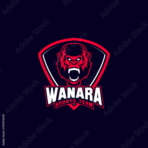 angry gorilla sports mascot shield with aggressive expression vector icon