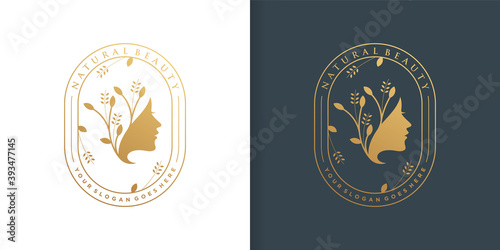 Natural beauty logo template for woman with elegant concept Premium Vector