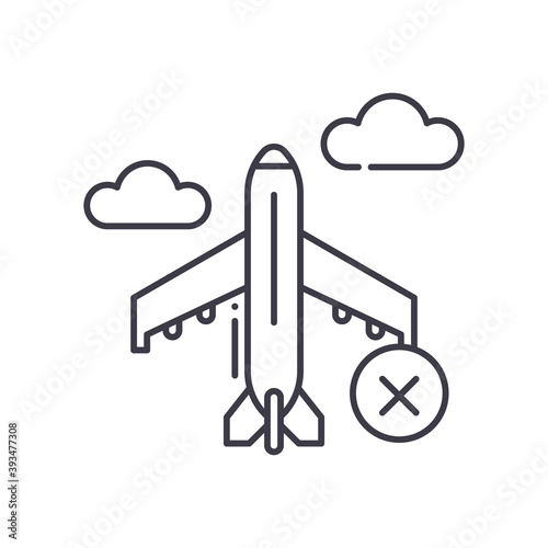 Refusal of travel icon, linear isolated illustration, thin line vector, web design sign, outline concept symbol with editable stroke on white background.