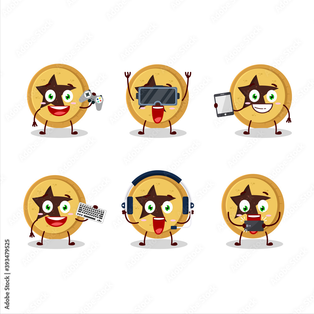Bread star cartoon character are playing games with various cute emoticons Bread star cartoon character are playing games with various cute emoticons